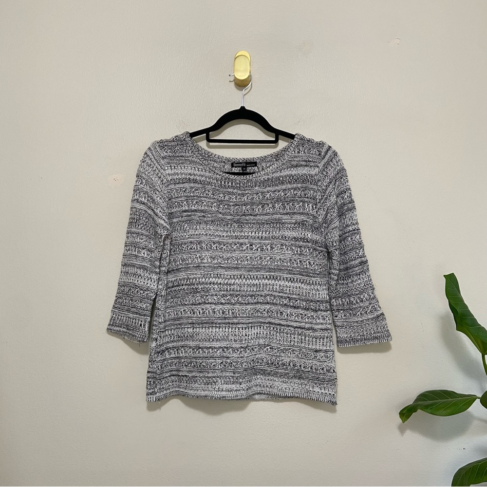 Berretti Black and White Knit 3/4 Sleeve Crewneck Sweater